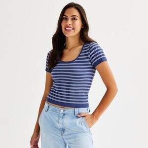 Pink Republic Juniors Small Indigo and White Striped Top